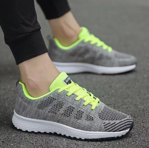 Sepatos deportivos Solas leves de mulher alunos respiravelmente correndo sapatos Volando malha tecida superfície sapatos esportivos casuais homens - Use Juli