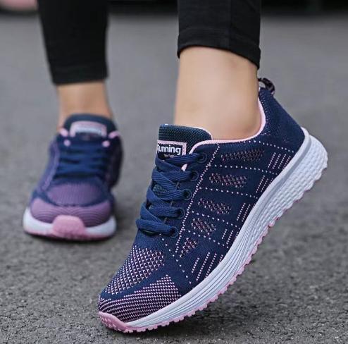 Sepatos deportivos Solas leves de mulher alunos respiravelmente correndo sapatos Volando malha tecida superfície sapatos esportivos casuais homens - Use Juli